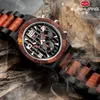 Armbandsur Kunhuang Relogio Masculino Wood Clock Man Watch Wooden Quartz Chronograph Män Sport Luxury Business Armbandsur