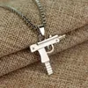 HIP HOP roestvrij stalen kettingen gegraveerd pistool vorm uzi gouden hanger hoge kwaliteit ketting gouden ketting mode-sieraden