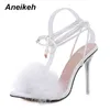 Aneikeh, zapatos de verano para mujer, sandalias con correa en el tobillo, novedad de PVC, tacones finos de piel con cordones, correa para el tobillo, fiesta, punta estrecha, Roma 35 ~ 41, nuevo Y220209