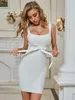 Arrival Women Sexy Designer Lacing Hollow Out White Bandage Dress Ladies Elegant Halter Bodycon Party Vestido 210527