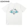 Tee-shirt Harajuku Broderie Grue Sea Wave Main Fan T-shirts Streetwear Style Japonais Manches courtes Casual Coton Tops 210602