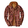 Mäns Jackor Knappar Harajuku Plaid Print Shirt Casual Höst Vinter Varm Långärmad Hooded Män Jacka Coat