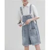Women Summer Korea Breastplates Loose High Waist Pocket Cowboy Rompers Playsuits Preppy Style Crimping Straight 210428