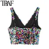 Women Sexy Fashion Shiny Sequined Cropped Tank Tops Vintage Backless Side Zipper Female Camis Mujer 210507