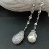 49 "blanco Keshi perla circonita cúbica micro pavé cadena color plateado collar largo suéter cadena collar para mujer