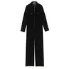 Deat Nieuwe V-hals Lange Mouw Zwart Patchwork Rits Zakken Mid Taille Slim Fit Fashion Tide Dames Retro Jumpsuit 7E1223 210428