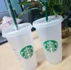 Starbucks 인어 여신 24oz / 710ml 플라스틱 머그컵 텀블러 재사용 가능한 명확한 마시는 평면 바닥 기둥 모양 뚜껑 밀짚 컵 바슬로 50pcs 무료 DHL