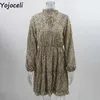 Yojoceli Secy Rüschen Leopard kurzes Kleid Herbst Party lässig cool Lose tägliche weibliche Mini-Kleider 210609