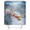 シャワーカーテンかわいいクリスマストレインは素晴らしい冬の森の印刷されたカーテン生地のバスルームの防水フックを通り抜けます