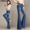 Jeans taille haute pour femmes skinny vintage blanchi blanchi femme automne denim pantalon à fond cloche pantalon évasé femme 210608
