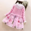 2020 automne enfants robes pour filles pull pulls tricotés robe princesse fleur enfants robe + haut 2 pièces tenues enfants vêtements Q0716