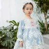 2PCS Baby Girl Long Sleeve Blue Vintage Lolita Ball Gown Children Spanish Princess Dress for Girl Birthday Bridesmaid Dresses Q0716