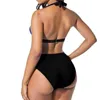 Damen Bademode S-5XL Plus Size Neon Gestreiftes Bikini Set Push Up Frauen Hohe Taille Halter Strand Retro Bowknot Badeanzug Schwimmen