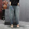 Arrival Spring Women Elastic Waist Loose Jeans All-matched Casual Cotton Denim Harem Pants Side Stripe Vintage S612 210720