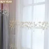 Light Luxury Curtain for Living Dining Room Bedroom Thick Cashmere Shading Chenille Embroidered Bead Blue Curtain Tulle 210913