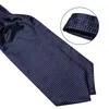 Pajaritas Diseño Hombres Seda Cravat Navy Dot Formal Ascot Tie Pañuelo Conjunto con anillo Boda Auto Corbata DiBanGu Fred22