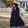 Été Vintage plage mimi robe femmes solide sans manches pour doux jaune décontracté femme vestidos 210508