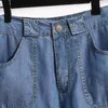 DIMANAF Plus Größe Frauen Jeans Hosen Hohe Taille Denim Weibliche Elastische Breite Bein Gerade Blaue Hose Große Übergröße S-5XL 210809