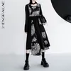 쉬폰 인쇄 드레스 여성의 봄 교수형 목 유형 중공 스퀘어 칼라 긴 소매 미드 - 송아지 드레스 210427