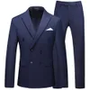 Męski przypadkowy butikowy biznesowy garnitur płaszcz 2 sztuka zestaw / męski stały kolor Slim Fit Blazers Kurtka Spodnie Spodnie X0909