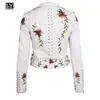 Ly Varey Lin Faux Soft Leather Jacket Kvinnor Broderi Floral PU Motorcykel Epaulet Zipper Punk Ytterkläder 210526