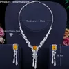 Pera onregelmatige CZ Champagne Square Long Tassel Bungelen Drop Ketting en Earring Wedding Engagement Sieraden Set voor Bruiden J298 H1022