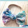 Hoofdbanden sieraden babymeisjes nylon hoofdband zeemeermin bloemen aessories ontwerper mode kinderen bloemenprint boog 5 inch haarband 8 kleuren drop d