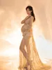 Nowe Złote Seksowne Suknie Suknie Tulle Perspektywa Ciąża Maxi Suknia dla Baby Shower Ciąży Kobiety Photoshoot Prop