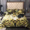 Hochwertiges französisches Italien-Design, gelbes Muster, Druck, 4 Stück, King-Size-Betten, Weiß, Blau, Gold, Bettlaken, Luxus-Bettwäsche-Sets 210615