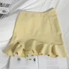 甘いレトロなエレガントなフリル短いスカート女性スプリング韓国のハイウエストバッグヒップフリルレディースソリッドカラーミニ210420