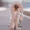 Y2K hiver chaud manteau femmes col en fourrure à capuche mi-longueur coton épais femmes mode imprimé Parka 210515