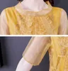 Summer fashion elegant Women High-end half Sleeve O neck High waist loose organza embroidered dress 210531