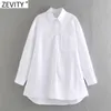 Женщины мода одиночный карман негабаритный белый Smock блузка женский с длинным рукавом кимоно рубашки шикарные Blusas Tops LS7656 210416