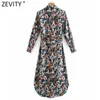 Zevity Women Vintage Abstract Graffiti Print Pocket Shirt Dress Femme Long Sleeve Bow Sashes Vestido Casual Chic Clothing DS4902 210603