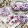 Pony Tails Holder Jewelry Jewelrypurple Series Scrunchie Plaid Striped Ties Flower Dots Print Elastic Rubber Bands Women Girls Hair Aessorie