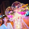 LED LIGHT DIY ROSE FLOWER BOBO BALLOONS 스틱과 파티를위한 투명한 꽃다발 발