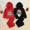 Miúdos Roupas Sets Meninas Roupas Meninos Crianças Carta De Natal Impressão Com Capuz Tops + Calças 2 Pcs / Definido Primavera Outono Moda Bebê Roupas de Xmas