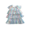 Kızlar Yaz Parlak Sequins Elbise Çocuklar Için Doğum Günü Partisi Prenses Vestido Toddler Sparkle Rainbows Giyim Kıyafet 2YRS 210529