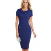 Bom para sempre vintage cor sólida elegante com botão trabalho feminino vestidos negócio bodycon escritório mulheres bainha vestido B511 210419