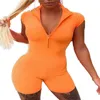 Monos de mujer Mamelucos de mujer Catsuit de verano para mujer Mono de manga corta con cuello medio alto de color sólido para damas Naranja / Púrpura /