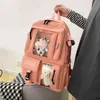 5-piece Fashion Women's Backpack Pure Color Cute Cartoon Student School Bag Canvas Large Capacity Lightweight Travel Backpacks 220209