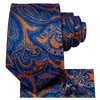 Yay Ties Hi-Kravat Mavi Turuncu Paisley Ipek Düğün Kravat Erkekler için Handky Kol Düğmesi Set Moda Tasarımcısı Hediye Kravat İş Partisi