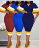Diz Boyu Bodycon Elbise Renk Flare Kısa Kollu V Boyun Zarif Ofis Bayanlar İş Kadın Mütevazı Şık Afrika Kadınlar 210525