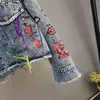 Denim Jacke Weibliche Blaue Niete Graffiti Printi Mantel Einreiher Frauen Jeans Mode Kleidung 210527