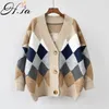 H.SA Women Spring Sweater Cardigans V neck Geometric Warm Poncho Jumpers Loose Style Oversized Knit Overcoat Outerwear Tops 210417