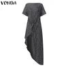 Women Long Blouse VONDA Ladies Office Shirts Sexy Split Hem Striped Party Tops Summer Asymmetrical Tunic Plus Size Blusas Women's Blouses &