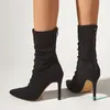 Mode-Chaussures habillées Outono botas de inverno para a moda feminina alta qualida acolhedor rebanho apontado tornozelo stiletto sapatos