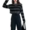 Tic gothique rayé pull femmes pulls Sexy hauts courts hiver tricots 2020 chandails tricotés noir gris pull décontracté X0721