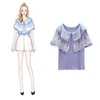 Summer Women's Ruffles Lace Doll Collar Short Sleeves T-Shirt Tee Girls Pullover Casual Tops Tees A2639 210428