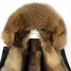Kvinnors Fur Faux Kvinnor Lyx Lång Naturlig Raccoon Collar Mink Lining Coat 2021 Avtagbar Hooded Parka Jacka